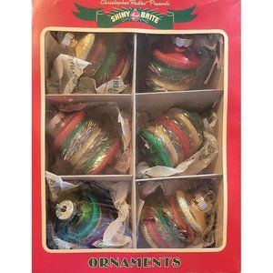 Radko Shiny Brite Glass Ornaments Set Of 6 Glitter Stripe Christmas Tree 2016